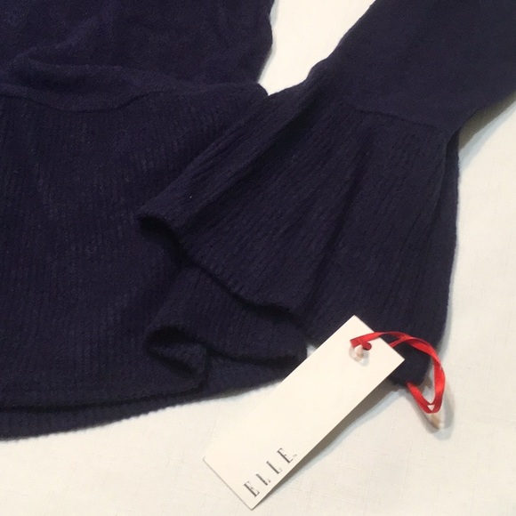 ELLE Deep Navy Sweater w/Ruffled Hem & Sleeves - Picture 5 of 6